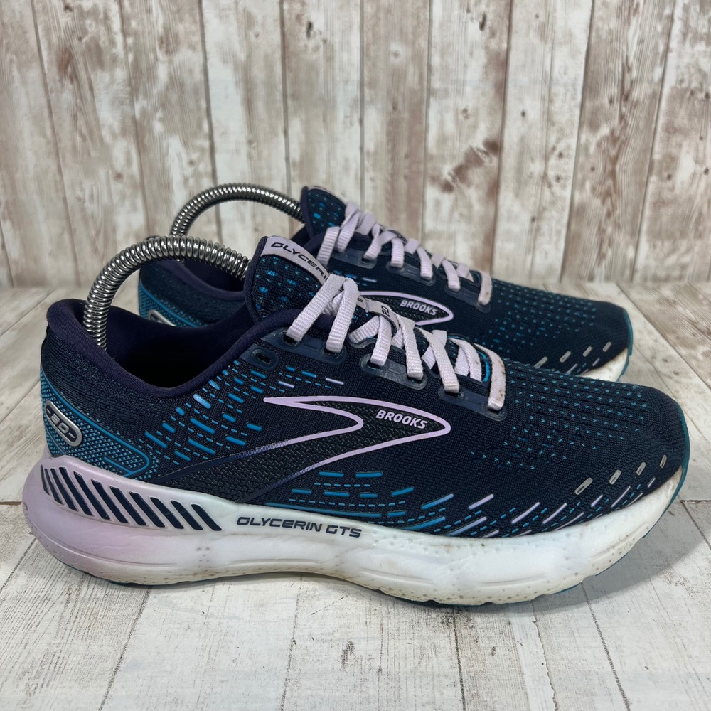 Brooks Glycerin GTS 20 Womens 8.5 Navy Blue Lilac Stability Running Shoes